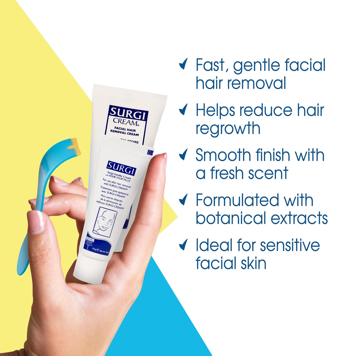Surgiwax Facial Hair Removal Cream for Women - Depilatory Cream for Face, Neck, & Sensitive Skin, Professional Hair Remover, 1 oz