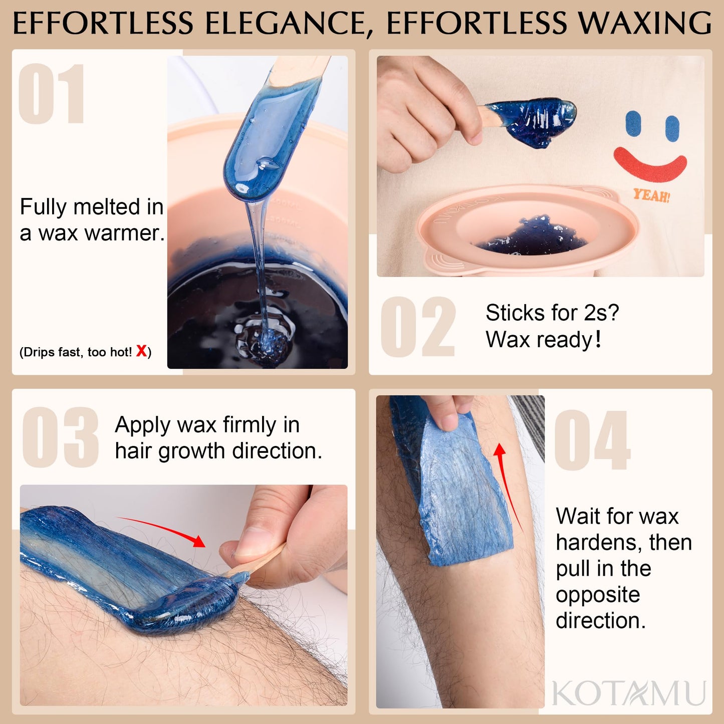KOTAMU Waxing Kit for Women & Men, Wax Warmer for Hair Removal, Digital Wax Kit with Silicone Pot?Ideal for Face Eyebrow Arm Legs Armpit &Sensitive Beauty and Personal Care KOTAMU