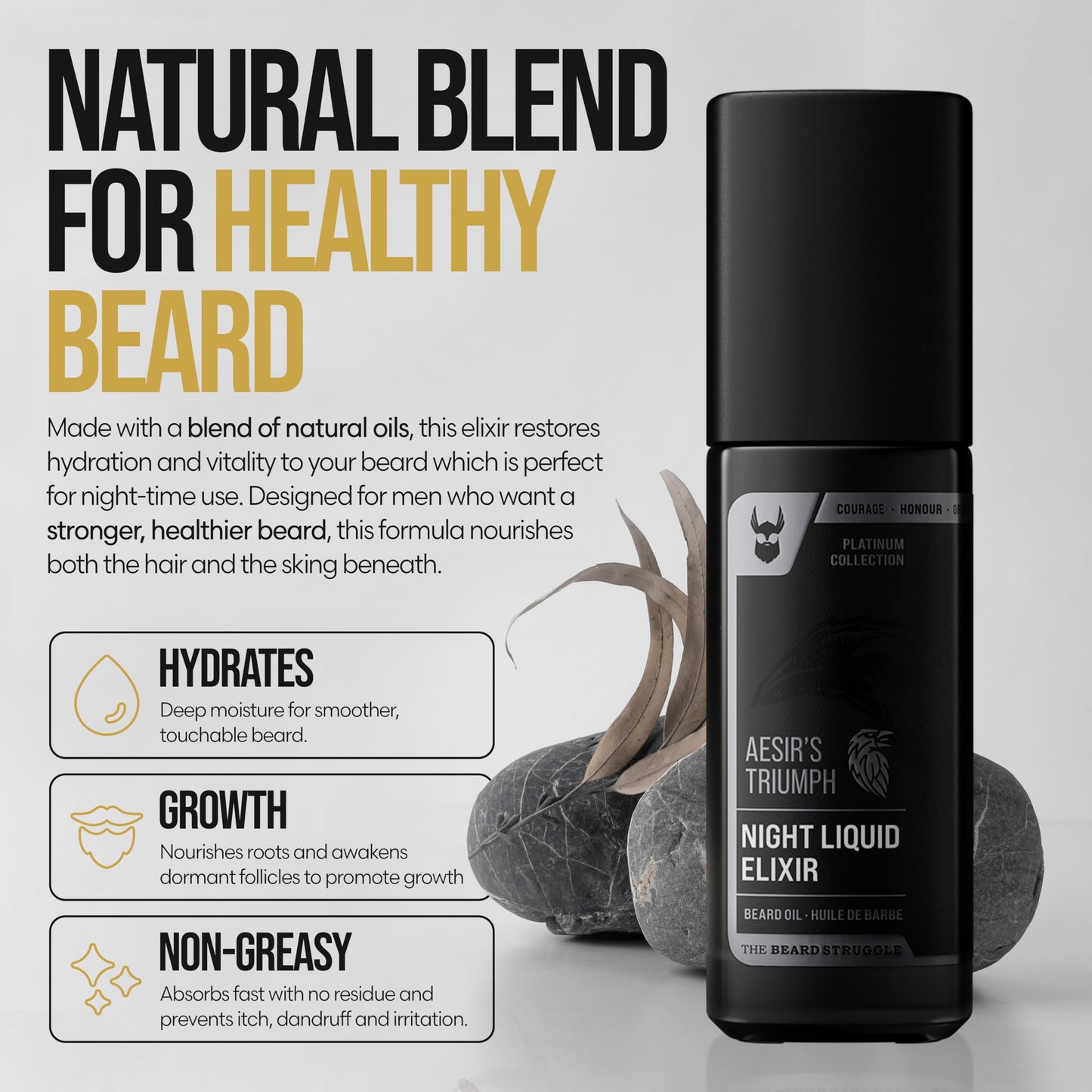 The Beard Struggle Night Liquid Elixir Beard Oil - Platinum Collection - Aesir's Triumph (1.35 Fl oz) - Beard Oil for Men - Natural Blend for Softens Beauty and Personal Care The Beard Struggle