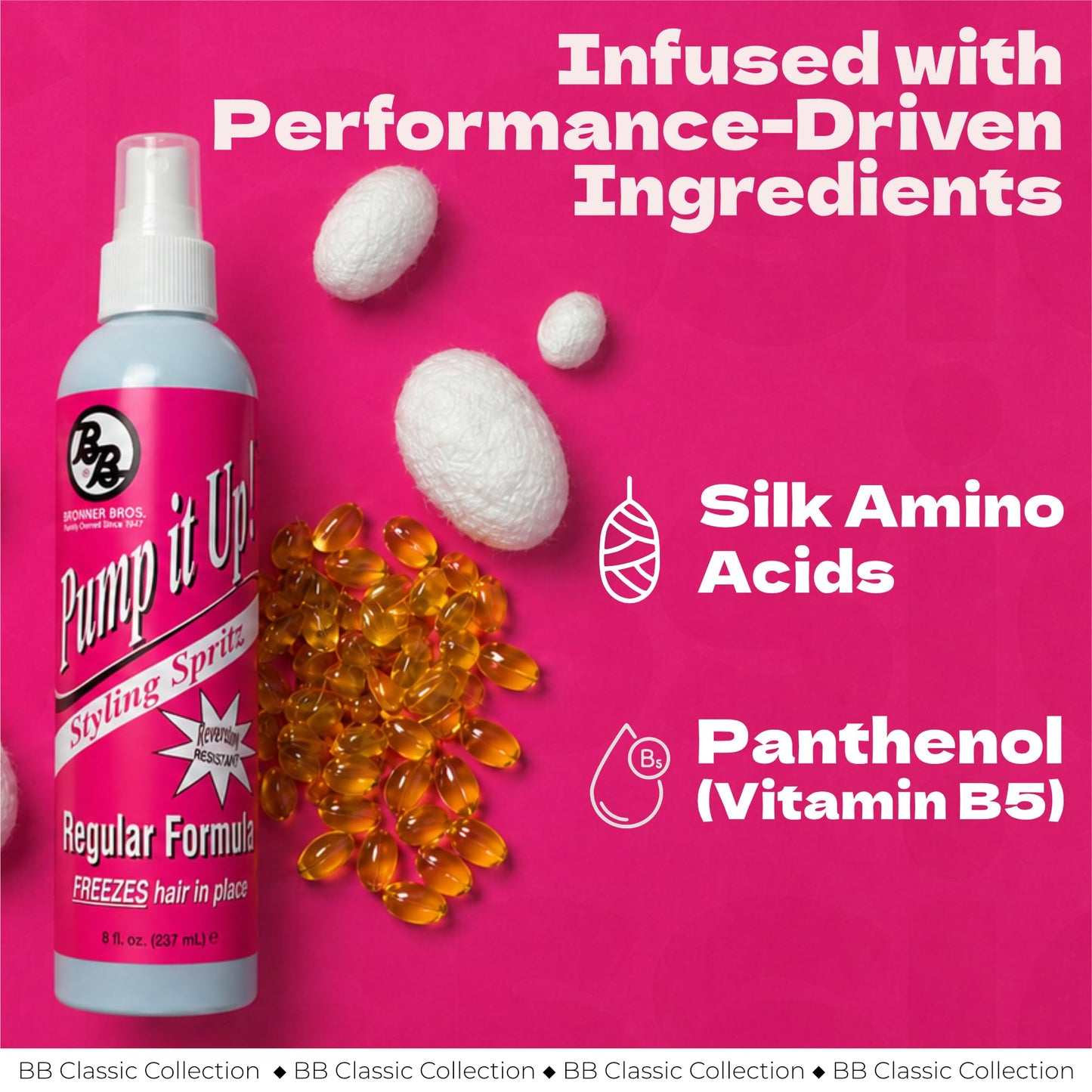 Bronner Bros Pump It Up! Styling Spritz Regular - Fast-Drying Hair Spray with Silk Amino Acids & Vitamin B5 to Enrich & Protect - No Build-Up