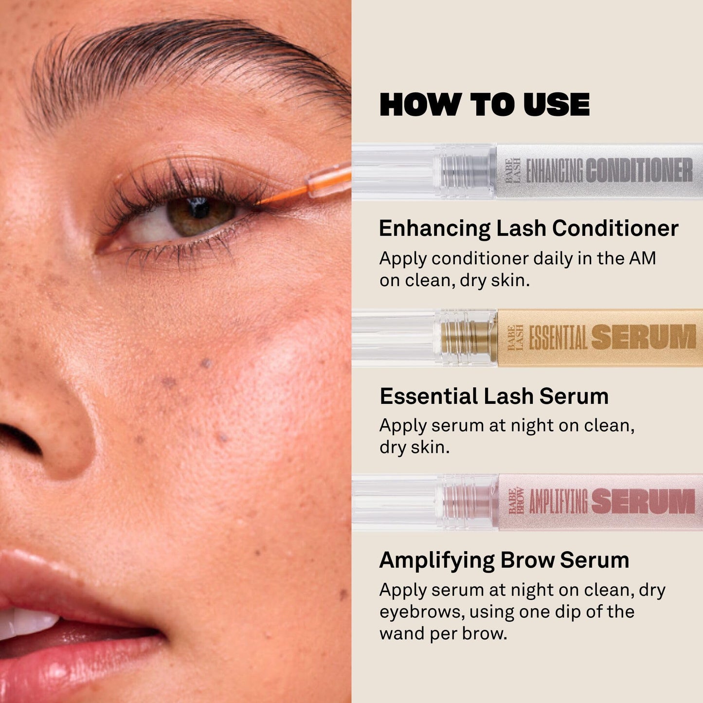 Babe Original Triple Threat Mini Set, Includes Babe Lash Essential Serum & Enhancing Conditioner + Babe Brow Amplifying Serum, 1 mL, 3 Pack