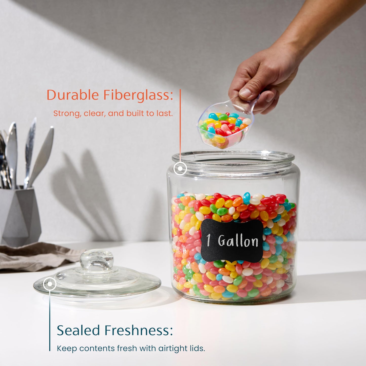 KooK Glass Kitchen Jars, Food & Cookie Storage Containers for Pantry, Bathroom Apothecary Canisters, Airtight Lids, Dishwasher Safe, with Chalk…