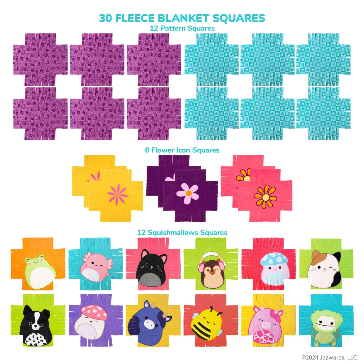 Fashion Angels Squishmallows No-Sew Blanket Kit, Set Includes Assorted Polar Fleece Squares, Ideal Craft Activity for Girls & Boys