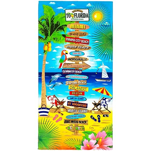 Florida Beach Towel 30 x 60 inch 100% Cotton (1 Towel 30" x 60", Florida Signs)