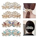 Lawie 4 Pack Luxury Butterfly Jeweled Crystal Rhinestone Glitter Sparkly Metal Hair Barrettes Snap Clips Hairpins Hairgrip Thin Thick Bun Twist Holder