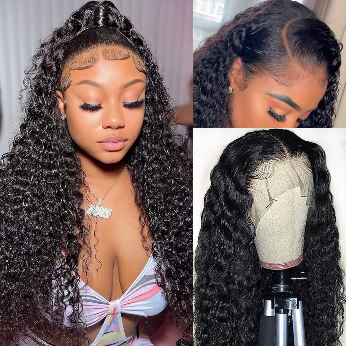 Nervoss Lace Frontal Wigs Human Hair Water Wave Wig HD Transparent Lace Front Wigs Human Hair Wet and Wavy Virgin Hair Wigs Pre Plucked Hairline