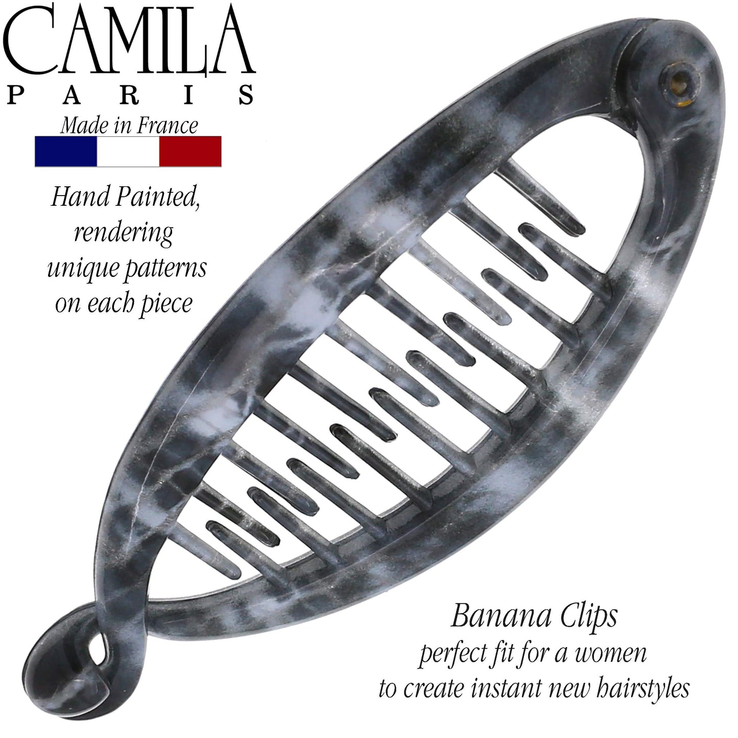 Camila Paris CP3103 French Extra Small Banana Clip Hair Comb for Fine Hair, Classic Banana Clips Hair for Thin Hair Ponytail Holder Interlocking