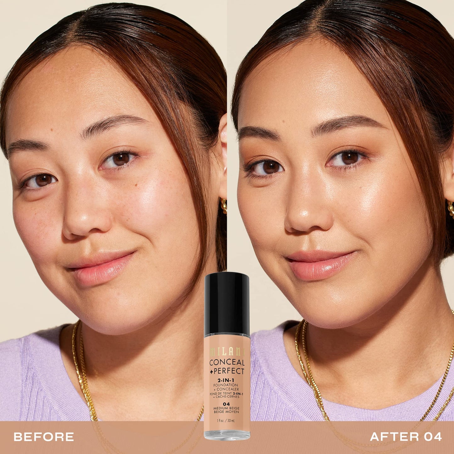 Milani Conceal + Perfect 2-in-1 Foundation + Concealer for a Flawless Complexion, Under Eye Corrector, Cover Redness and Imperfections, Waterproof