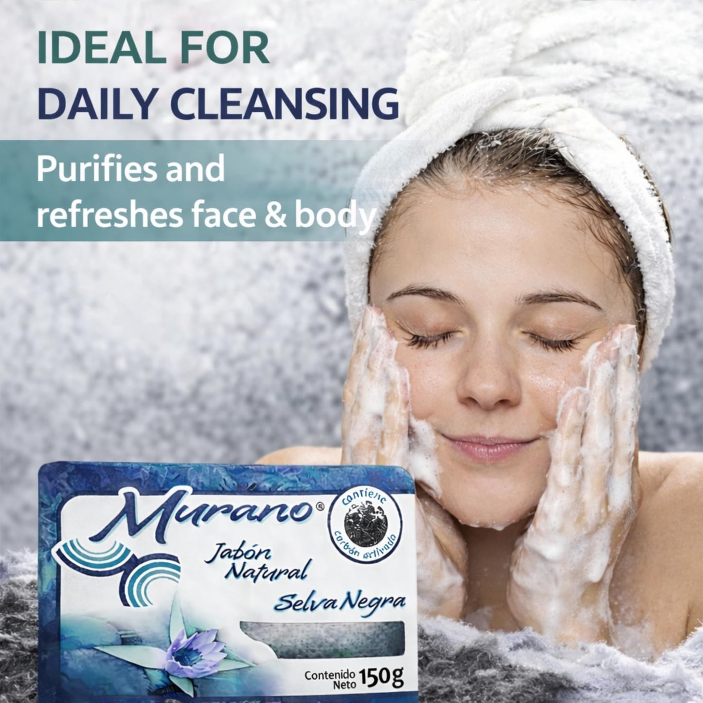 Murano Activated Charcoal Soap Bar Pack of 3 - Deep Cleansing Face & Body Soap for Oily & Acne-Prone Skin - Detoxifying, Oil Control, Pore Purifying