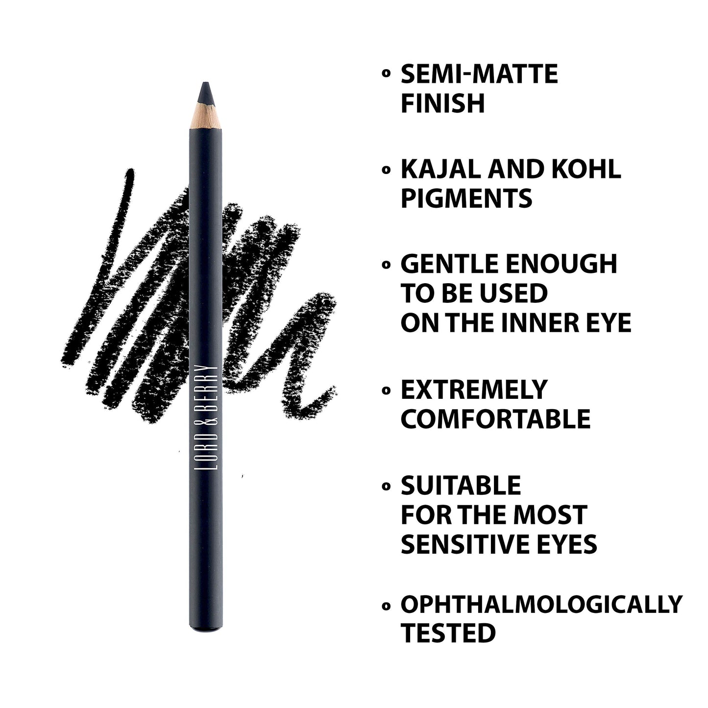Lord & Berry SILK KAJAL Kohl Eyeliner Pencil, Long Lasting Soft Gel based Eye Liner for Women With Smudgeable Semi-Matte Finish, Ophthalmologically