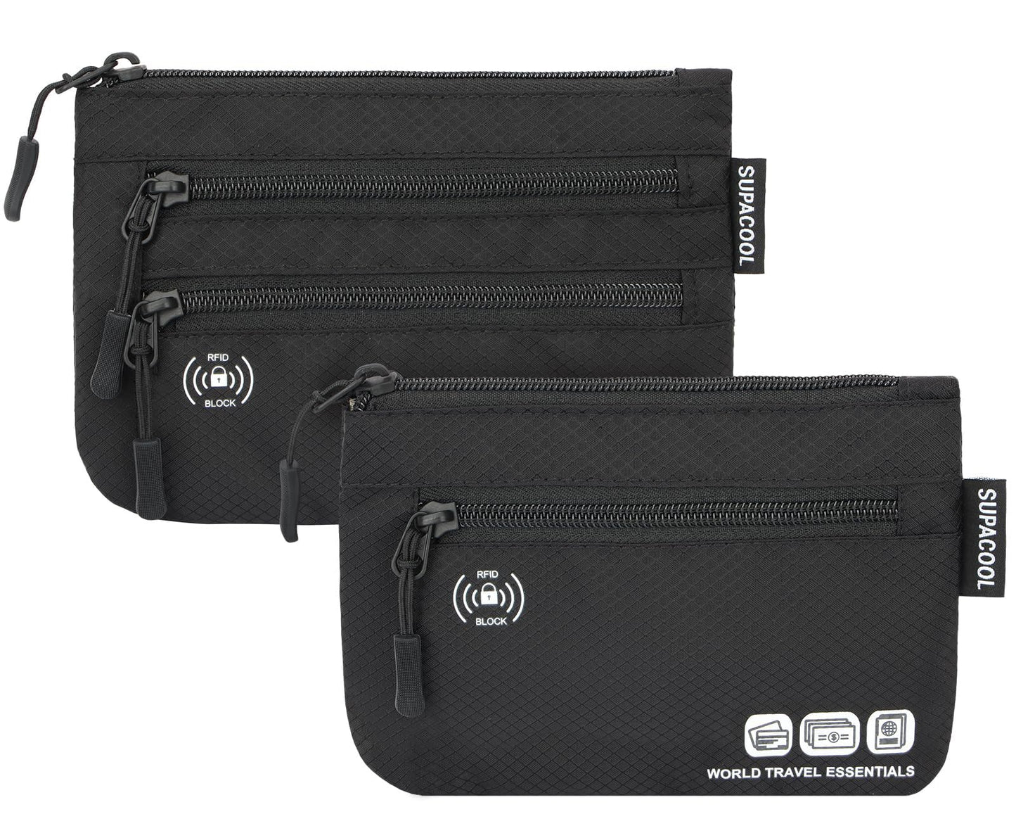 SUPACOOL Passport Holder Bag – RFID Blocking Travel Wallet & Card Organizer Pouch for Men, Women & Family, 2-Piece Set, Black