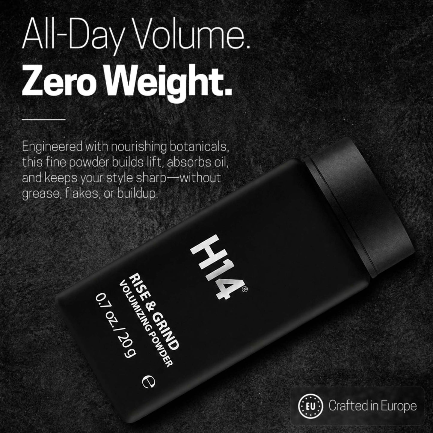 H14 Rise & Grind Hair Powder for Men - Volumizing Matte Finish Styling Dust with Extra Hold - Lightweight Thickening Powder with Pea Extract & Acai