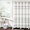 Lush Decor Urban Diamond Stripe Woven Tufted Eco-Friendly Recycled Cotton Shower Curtain, 72" x 72", Gray