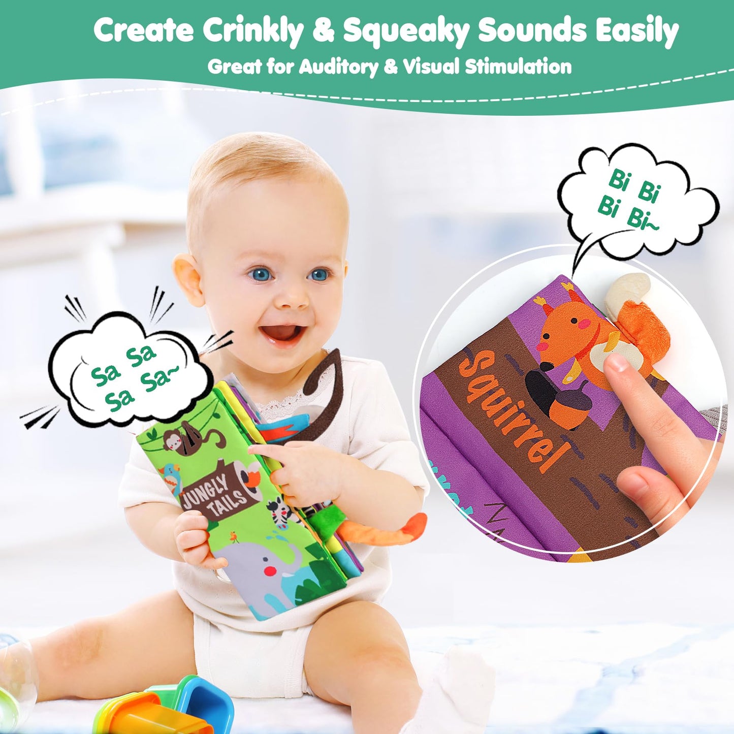 beiens Baby Crinkle Cloth Books – Touch & Feel Soft Infant Toys for Early Development, Interactive Stroller Books & Newborn Gifts 0-18 Months