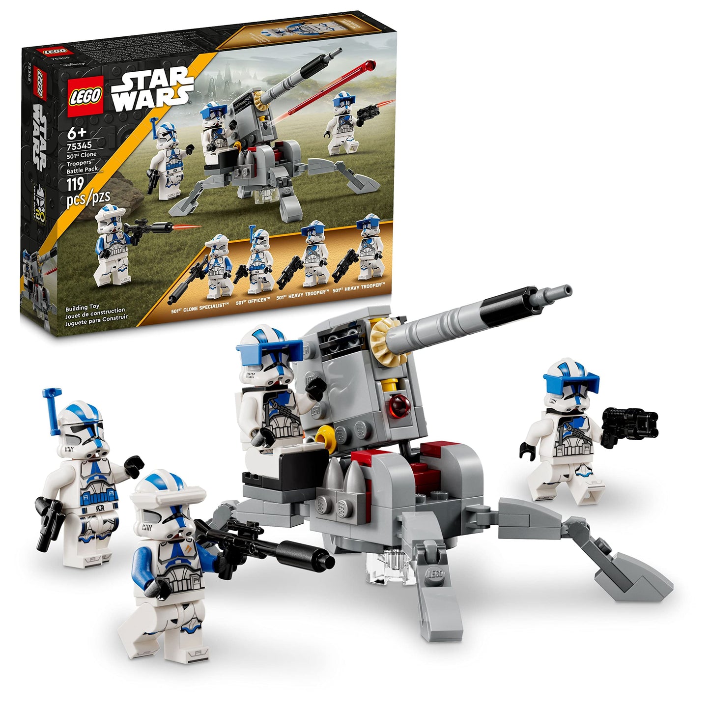 LEGO Star Wars 501st Clone Troopers Battle Pack 75345, AV-7 Cannon Buildable Toy with 4 Minifigures, Gift for Kids Ages 6+
