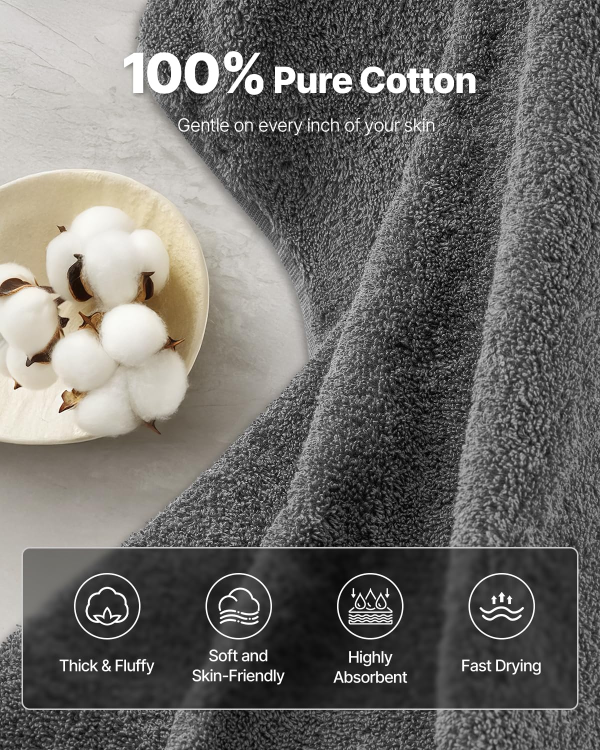 VEVOR 6-Piece Towel Set, 600 GSM 100% Cotton Towels for Bathroom, 2 Bath Towels, 2 Hand Towels and 2 Washcloths, Highly Absorbent & Quick Drying…