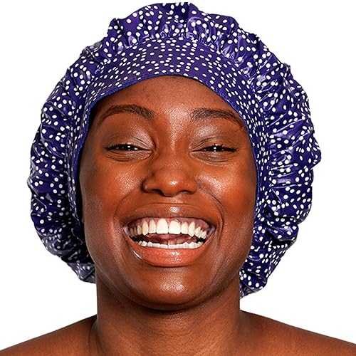 TIARA Reusable Waterproof Shower Cap for Women - Large Shower Cap for Long Thick Hair, Reversible Deep Conditioning Hair Cap, Soft Terry Lined