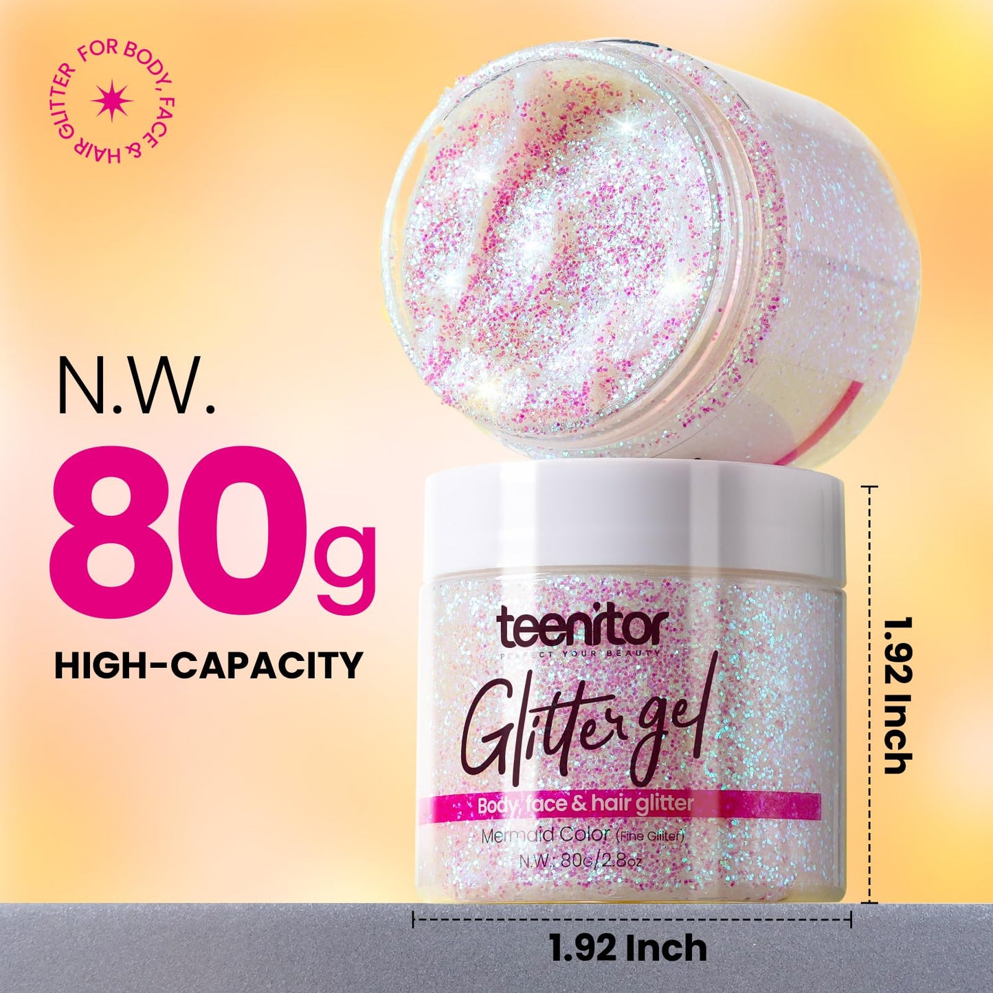 Teenitor Body Glitter, Face Glitter, Hair Glitter Gel, Holographic White Glitter for Face Body Makeup Beauty and Personal Care Teenitor