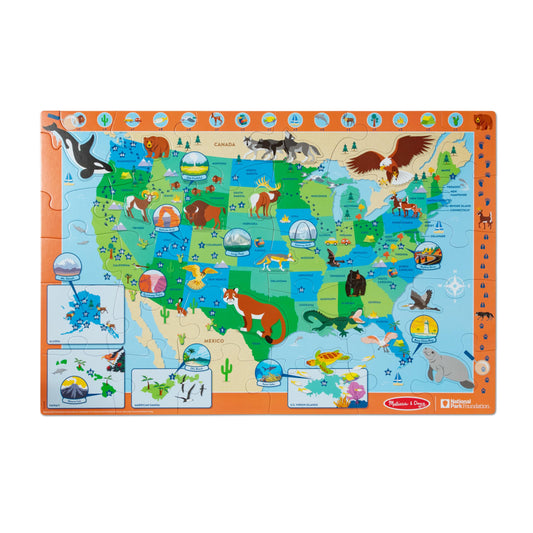Melissa & Doug National Parks USA Map Floor Puzzle, 45 Jumbo Animal-Shaped Pieces with Search & Find Activities, Park & Animal ID Guide