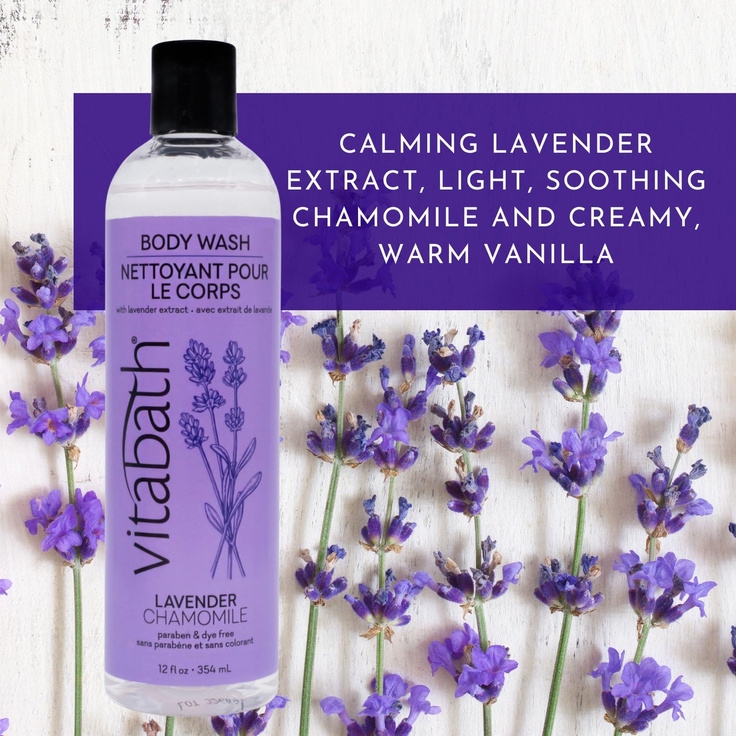 Vitabath Lavender & Chamomile Body Wash Moisturizing Bath & Shower Cleanser & Skincare Radiant Detox & Restore Nourishing Body Polish - Cruelty-Free