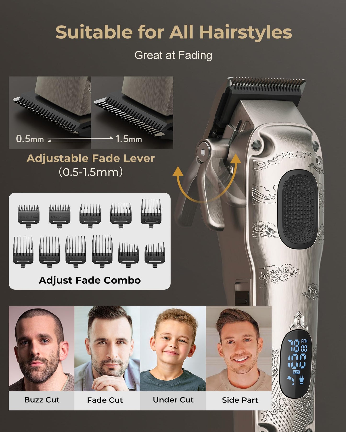 VGRPRO Hair Clippers for Men Professional, Cordless Hair Clippers for Hair Cutting, Mens Clippers and Trimmers Set, Electric Hair Trimmer for Men Beauty and Personal Care VGRPRO