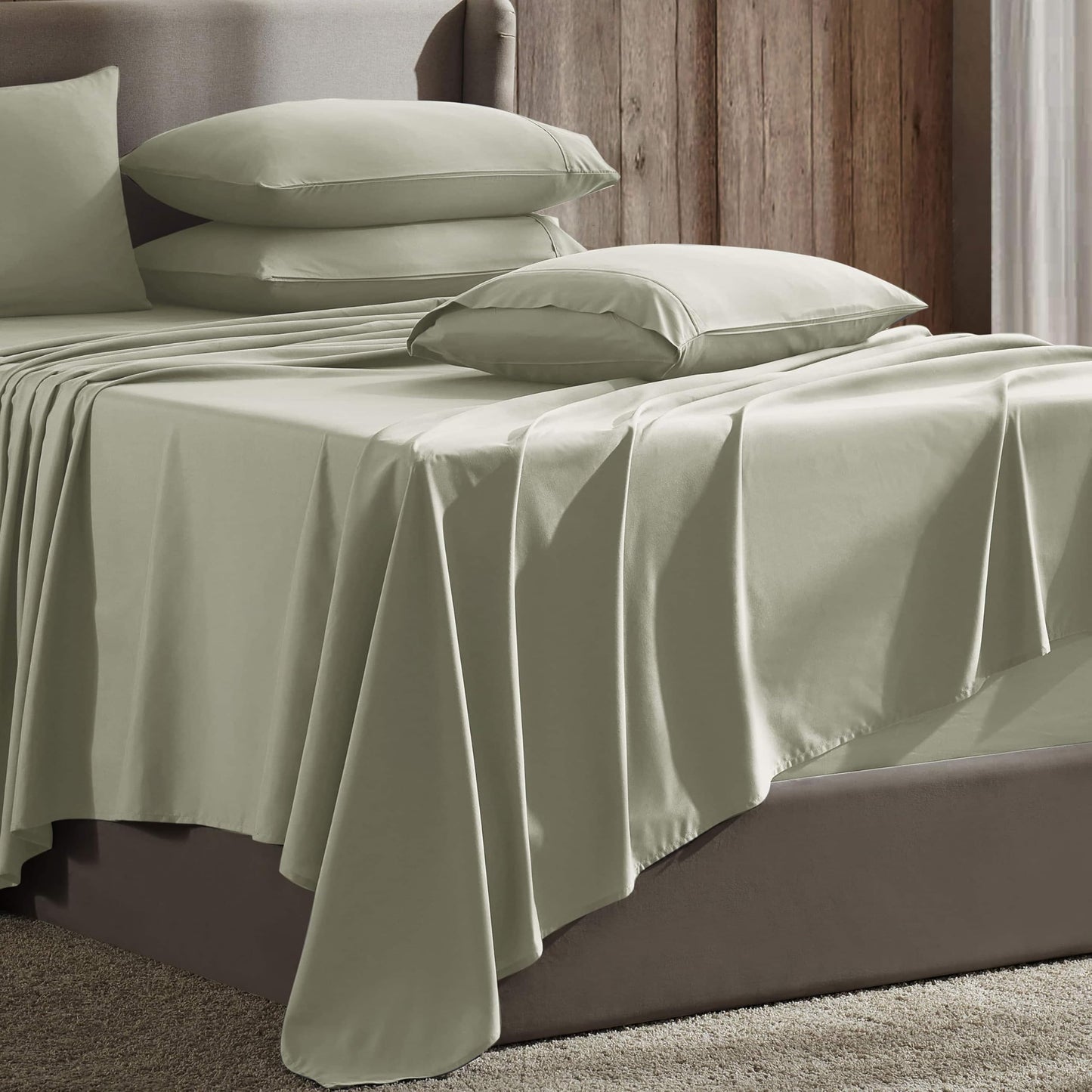 Hearth & Harbor Extra Deep Pocket Sheet Sets, Luxury Soft 6 Piece Bed Sheet Set Fits Mattress 18-24 Inches - Twin, Sage Green New