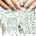 12 Sheets Summer Leaf Nail Art Stickers 3D Self-Adhesive Nail Decals Nail Art Supplies Palm Leaves Clover Nail Design for Women Manicure Nail