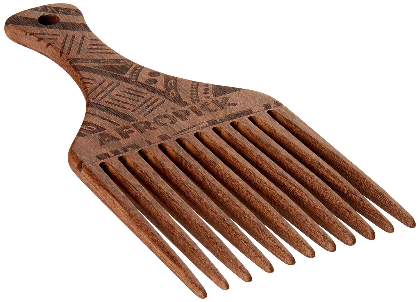 AFROPICK Wood Hair Pick for Long, Thick, Curly, & Afro Hair (Engraved Brown)