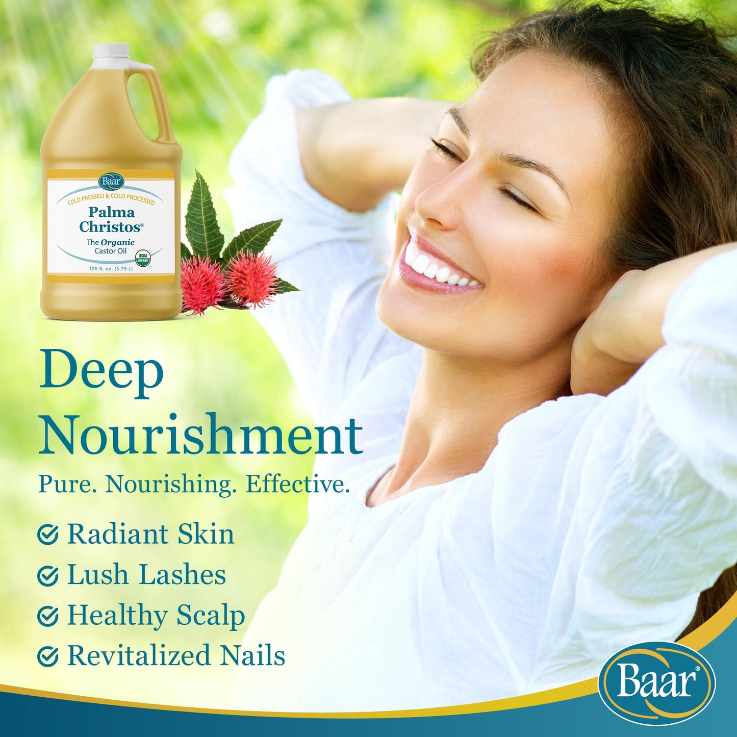 Baar Organic Castor Oil for Eyelash, Eyebrow and Hair Renewal, Skin Repair and Protection, Detox & Cleansing and Relief for Sore Muscles and Stiff