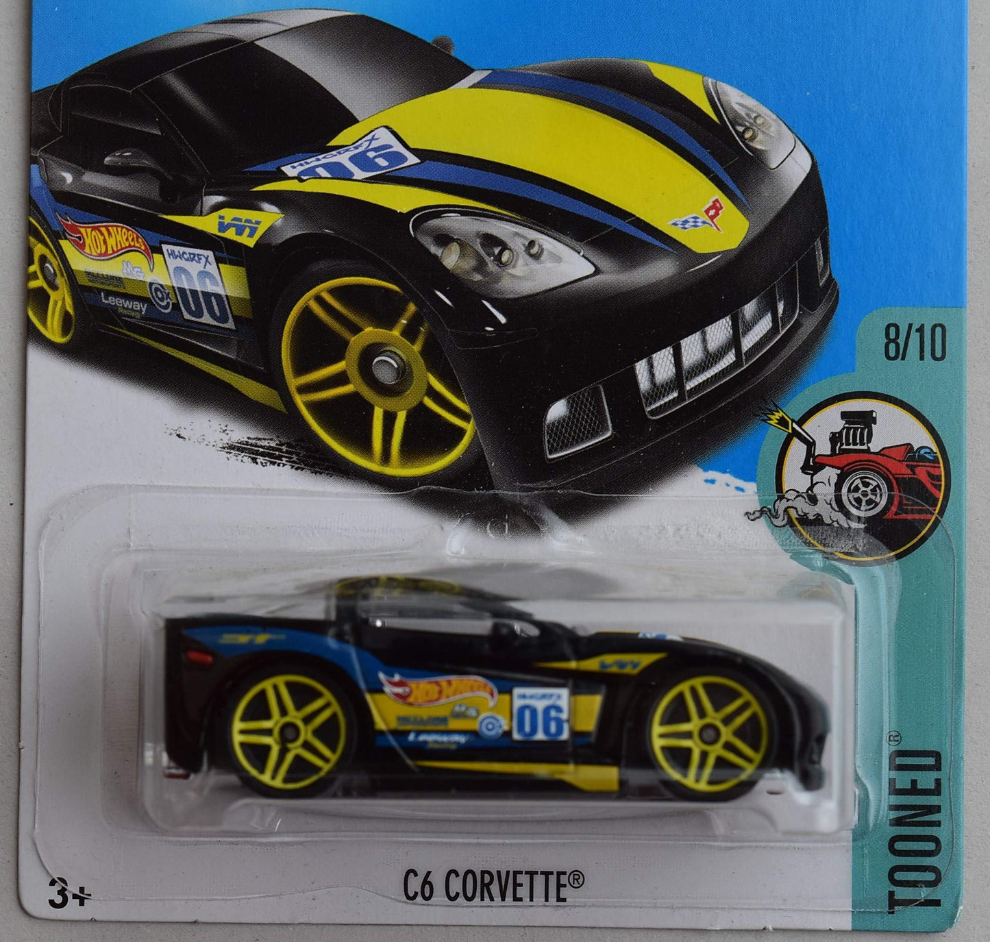 Hot Wheels 1:64 Scale die cast Tooned 8/10, Black C6 Corvette 77/365
