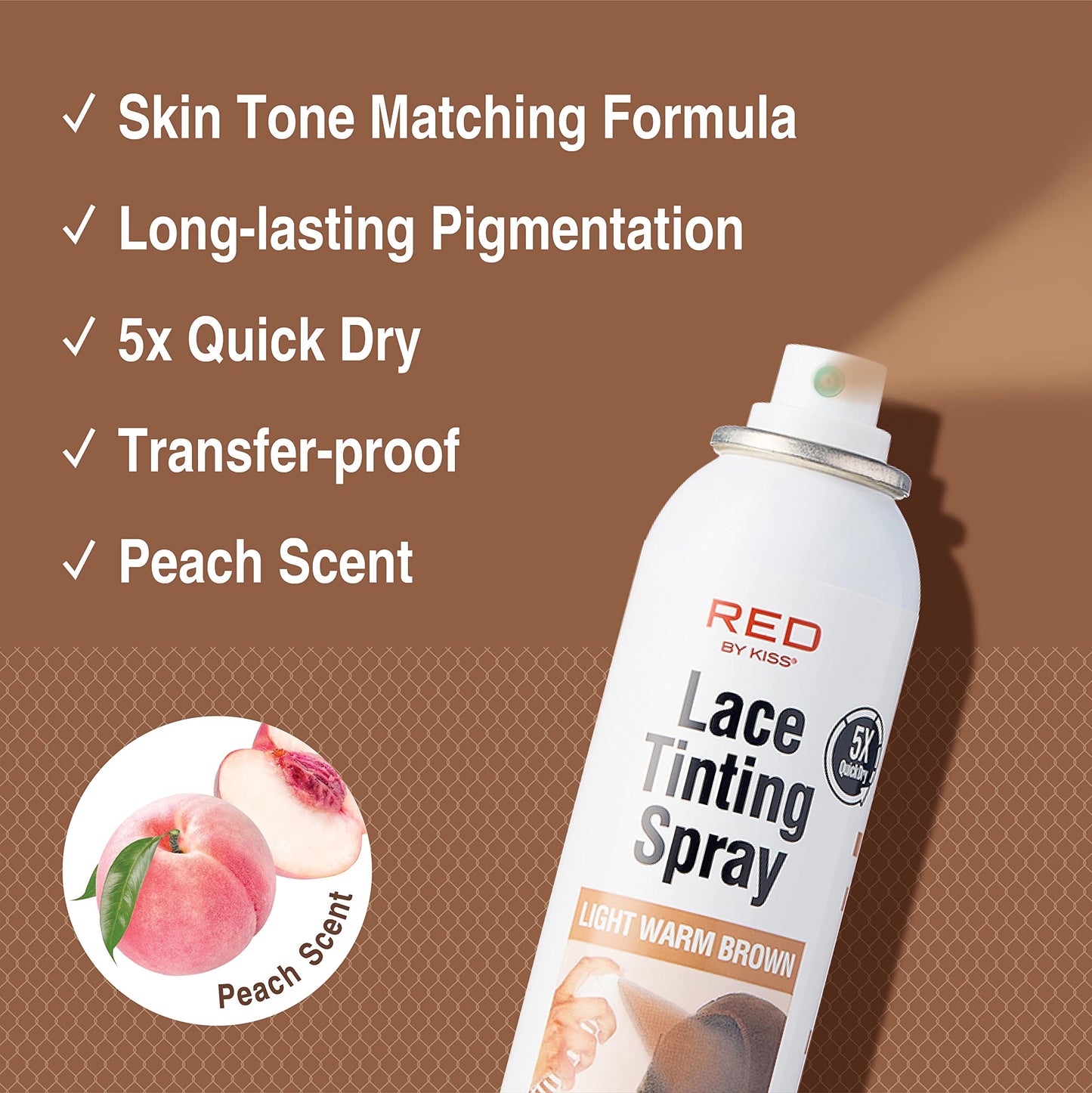 Red by Kiss Lace Tinting Spray, Quick Dry & Skin Tone Matching for Lace Wig, Transfer-Proof, No Smudging, Long Lasting, Precision Control with Pointed