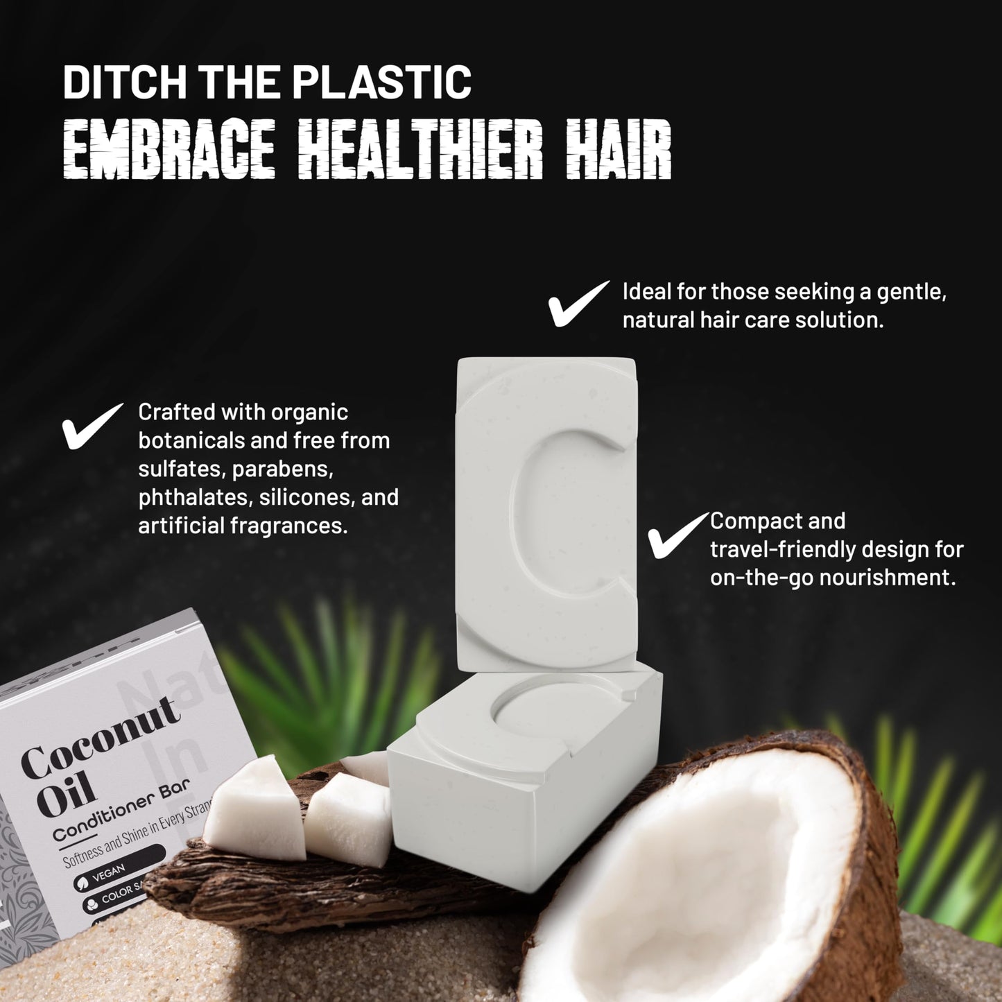 Herbishh Conditioner Bar, Moisturizing & Strengthening, Solid for Dry, Damaged & Thinning Hair, All Hair Types, Paraben-Free & Sulfate-Free, 3.53 oz
