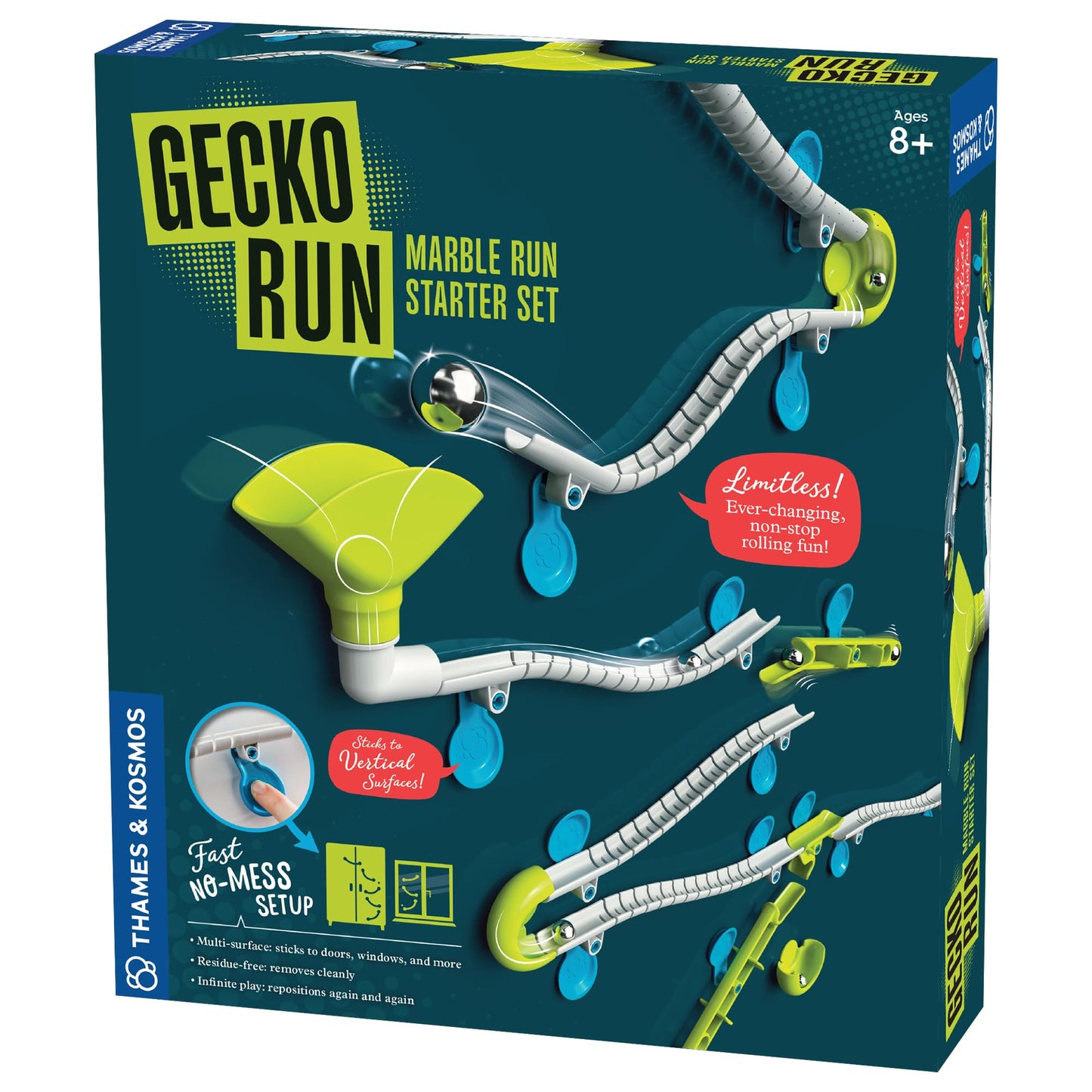 Gecko Run Marble Run Starter Set 63pcs by Thames & Kosmos – Award-Winning Vertical Tracks with Fast Setup & Nano-Adhesive Pads