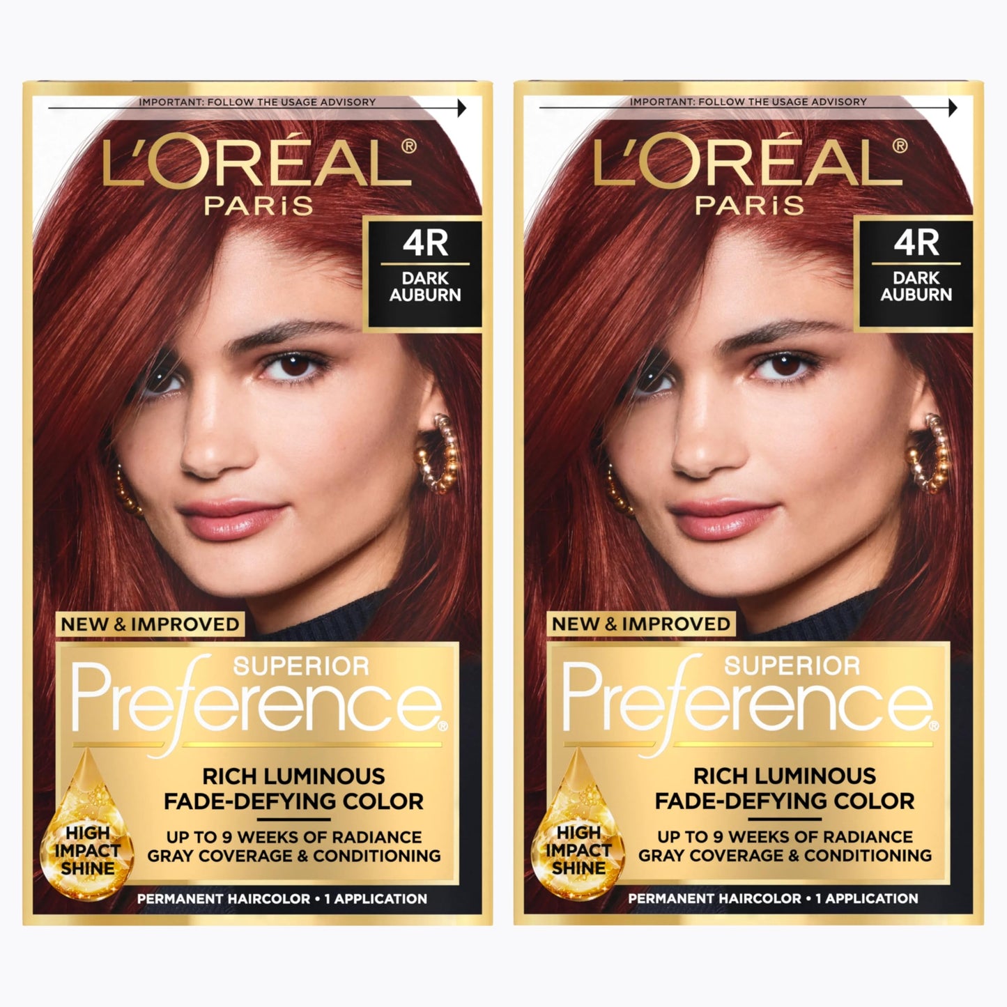 L'Oreal Paris Superior Preference Luminous Fade-Defying Permanent Hair Color, Hair Dye For Up to 9 Weeks of Radiance, Dark Auburn 4R, 1 Hair Dye Kit