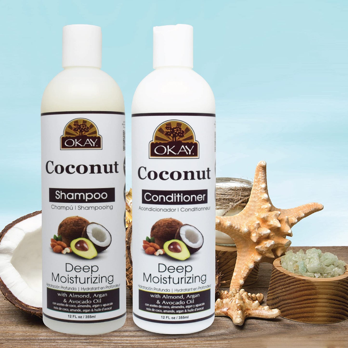 OKAY Coconut Deep Moisturizing Hair Care Gift Set (2 x 12 oz) - Hydrating Shampoo & Conditioner Duo for Dry, Damaged Hair, Restores Moisture