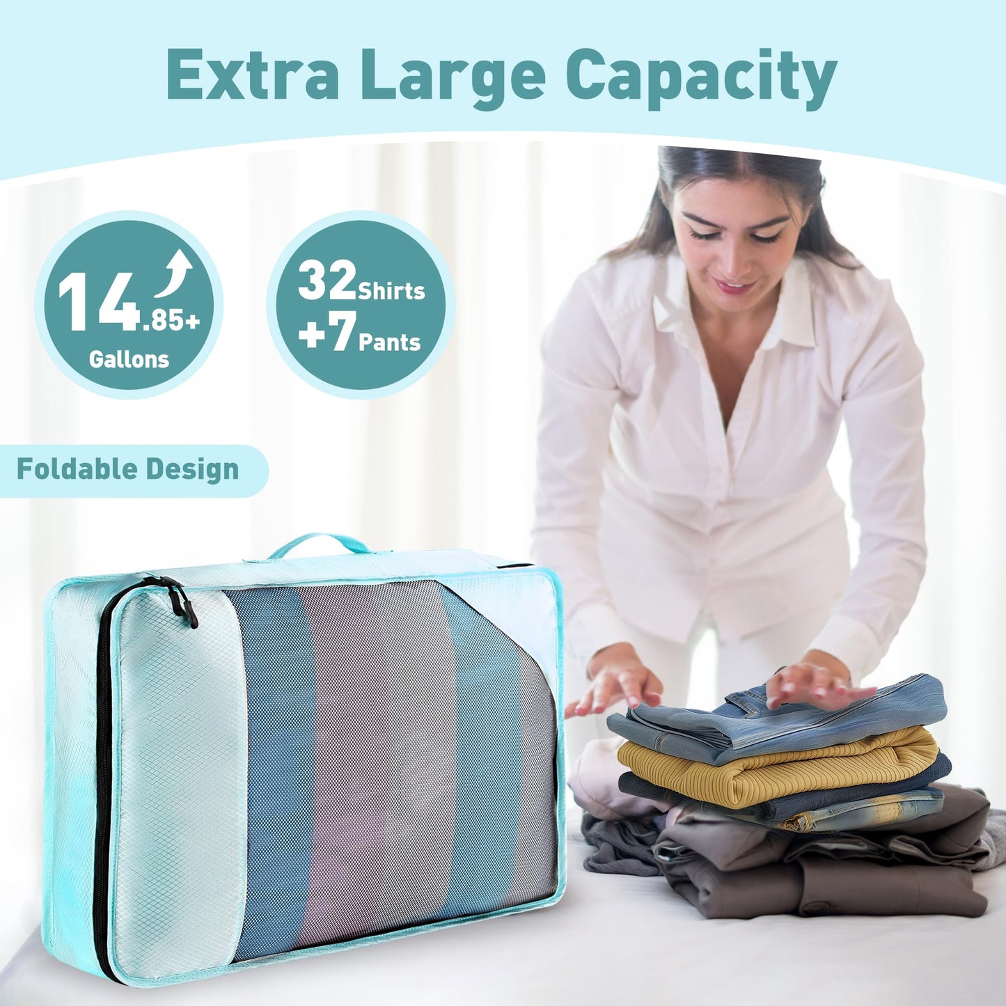 Toncoke 8-Piece Packing Cubes for Travel – Mesh Luggage Organizer Bags for Women, Men & Kids, 4 Sizes, Travel & Camping Essentials, Lake Blue