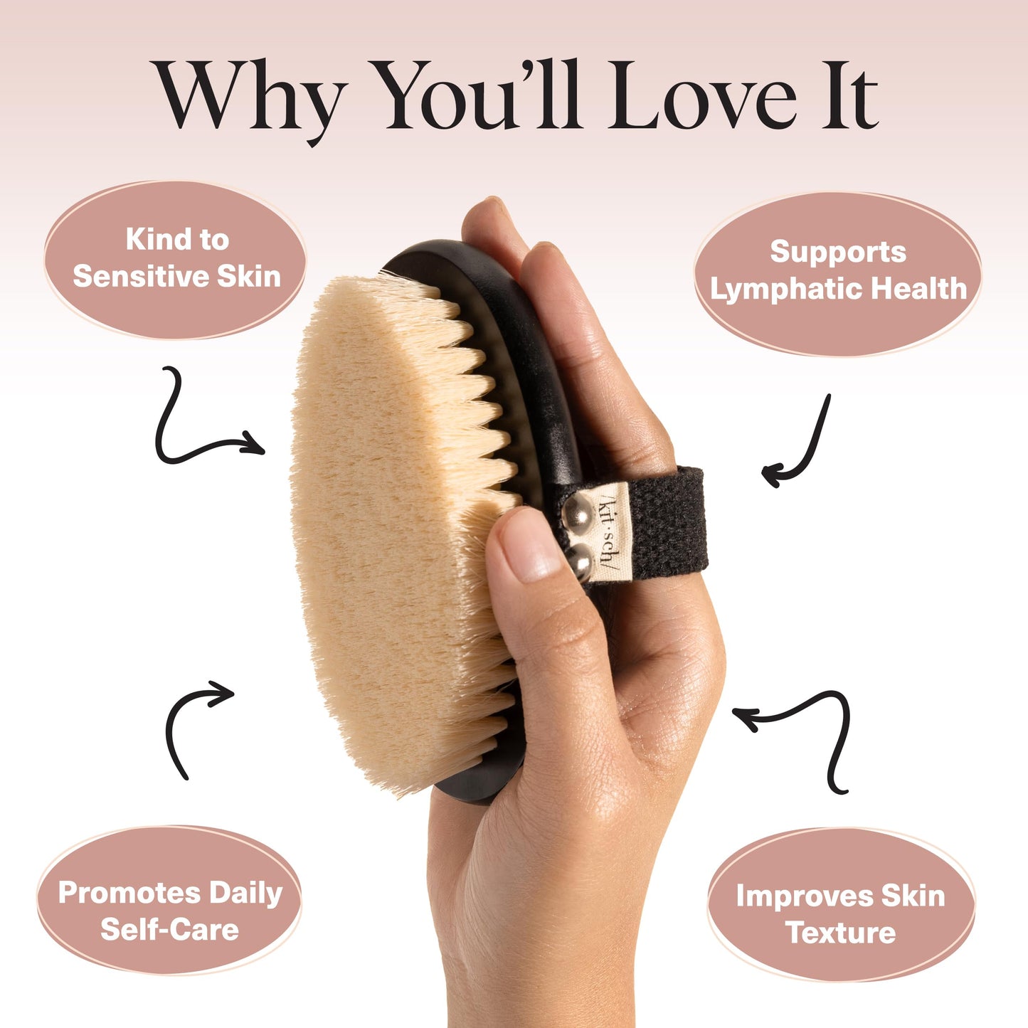 Kitsch Dry Brushing Body Brush for Lymphatic Drainage- Soft Bristles - Reduces Cellulites, Removes Dry Skin and Improves Blood Circulation, Body