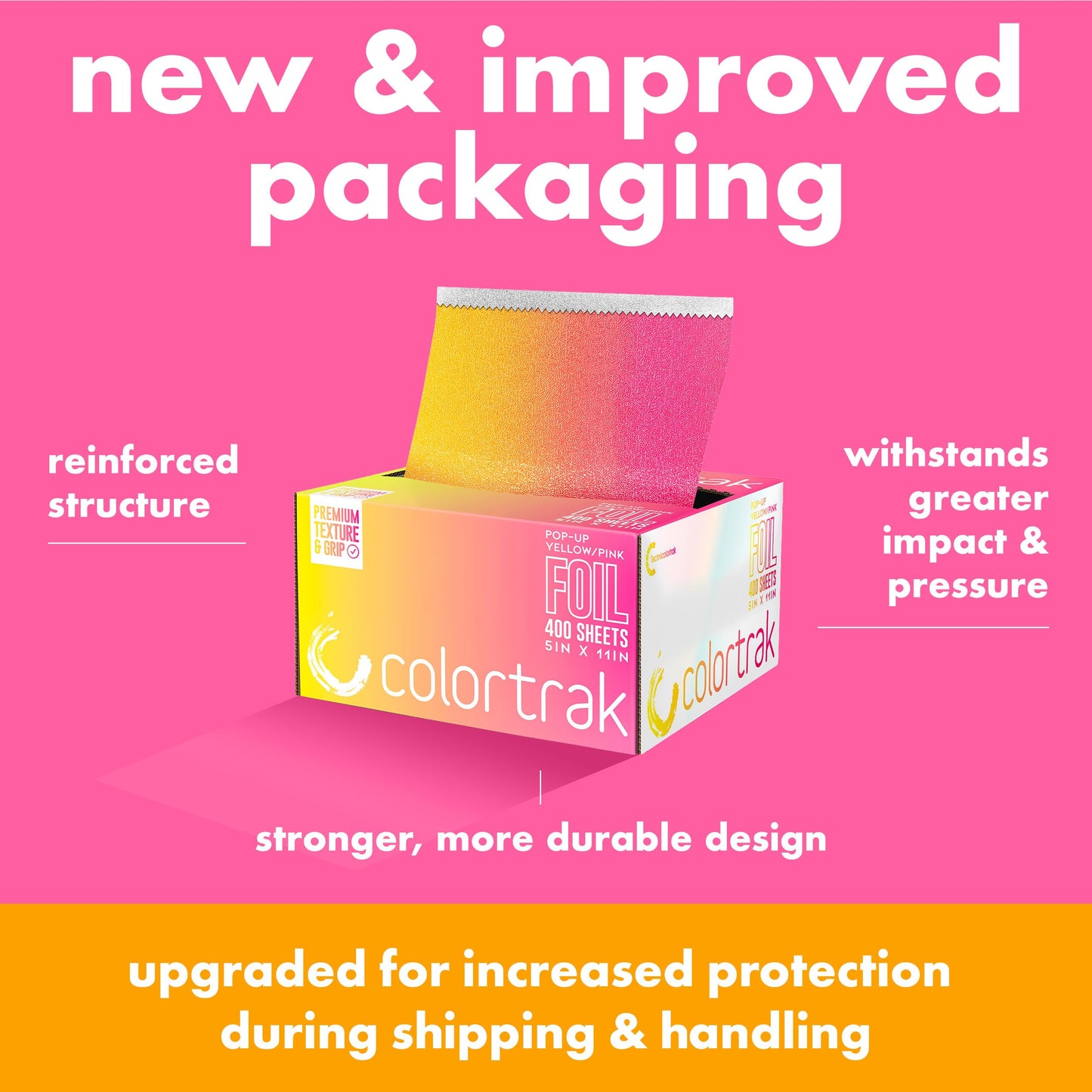 Colortrak Yellow/Pink Gradient Pop-up Foil w/Dispenser (400 Count), Pre-cut Sheets, Non-Slip Embossed Texture, 5" x 10.75" Sheets for Hair Foil