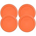 Pyrex 7200-PC Round 2 Cup Orange Storage Lid for Glass Bowls - Original Genuine Pyrex Lids - 4 Pack - Made In The USA