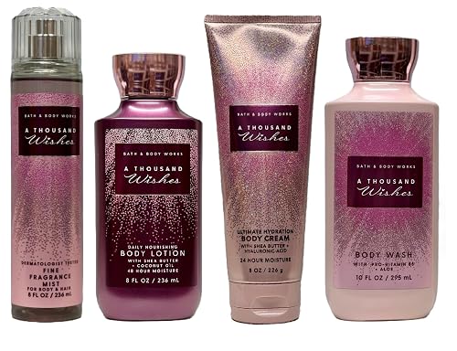 Bath and Body Works A Thousand Wishes 4 Piece Body Care Set - Mist, Body Cream, Lotion, and Body Wash - Full Size