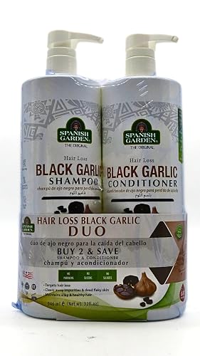 Spanish Garden Black Garlic Hair Strengthening Shampoo & Conditioner Set - For Stronger Thicker & Healthier - Hair Care for Deep Nourishment