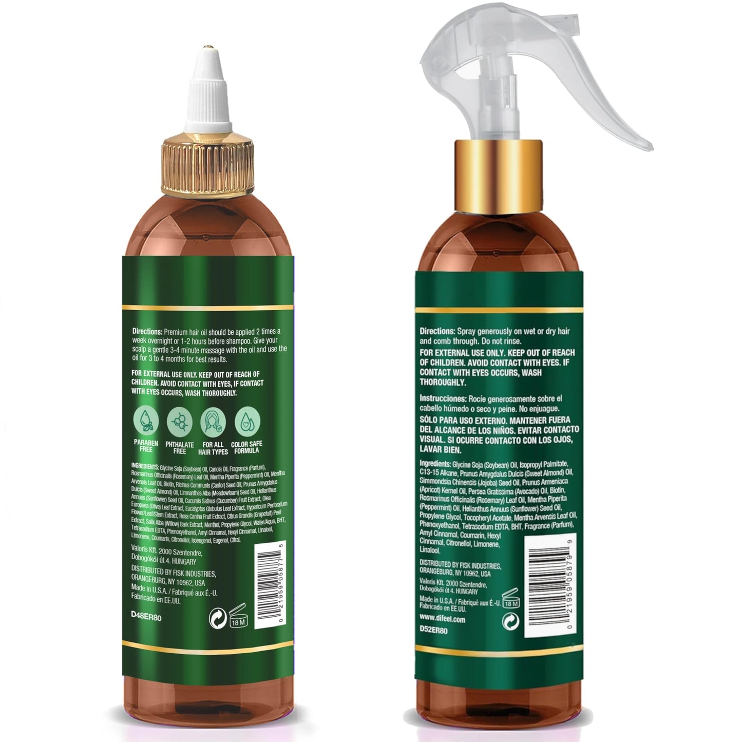 Difeel Rosemary & Mint Hair Care Set - 8oz Hair Oil and 8oz Leave-in Conditioning Spray in a Gift Box