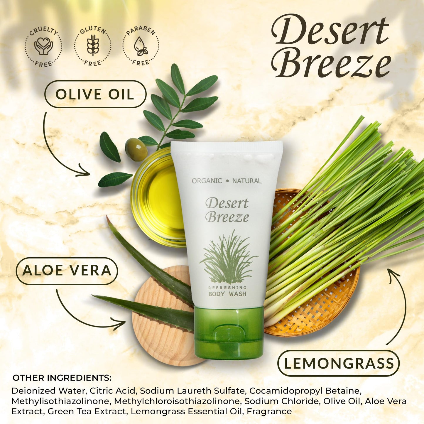 Travel Size Hotel Body Wash 20 Count 1 oz Bottles Guest Amenities for Vacation Rentals and Short Term Rentals Paraben Free Green Tea & Lemongrass