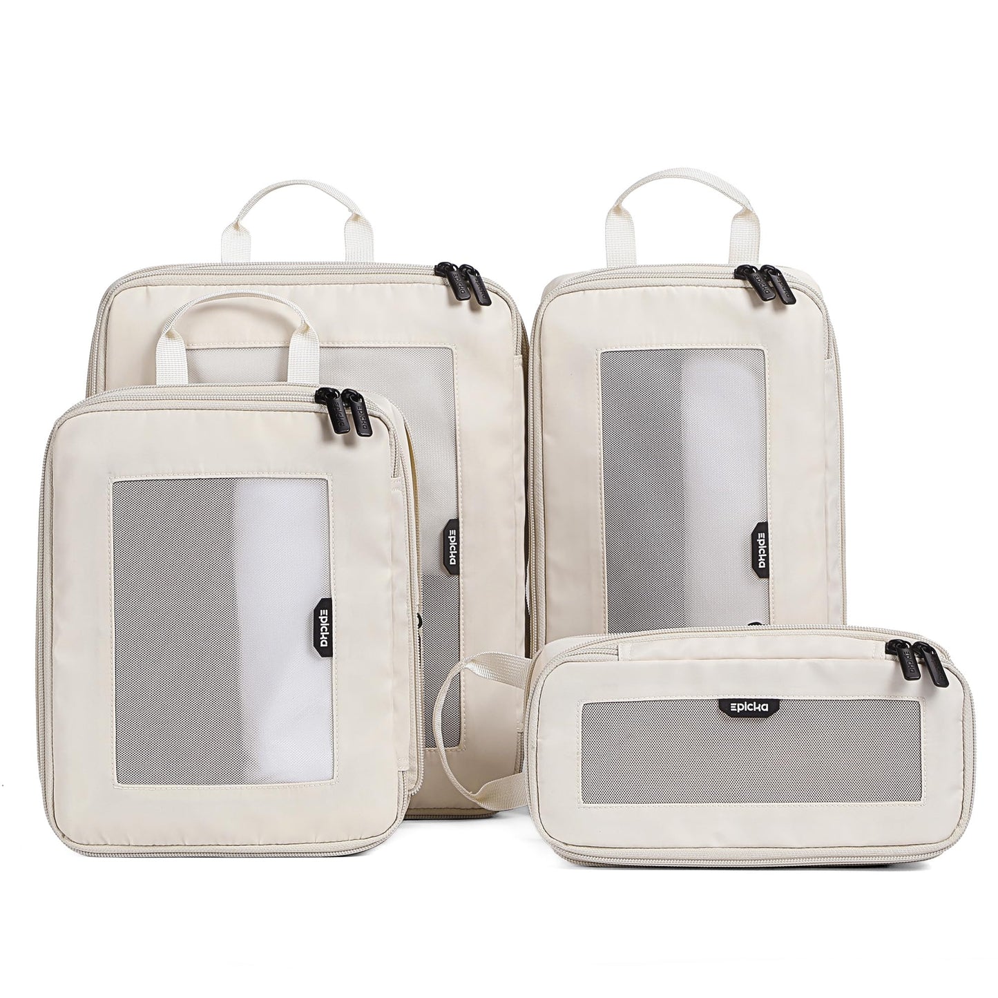EPICKA TripCozy Compression Packing Cubes – 4 Set Expandable Travel Organizer Bags with Mesh Top for Suitcase, Carry-On & Backpack (Beige)