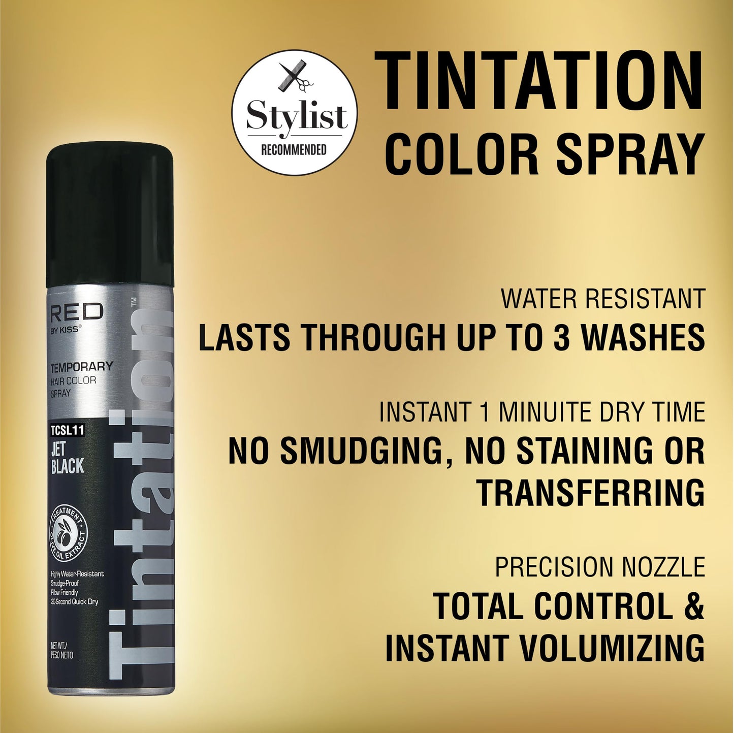 Kiss Root Cover Up Gray Concealer Spray Tintation Temporary Hair Color Spray Root Touch Up Hair Dye Large Size 6 oz. (Jet Black)