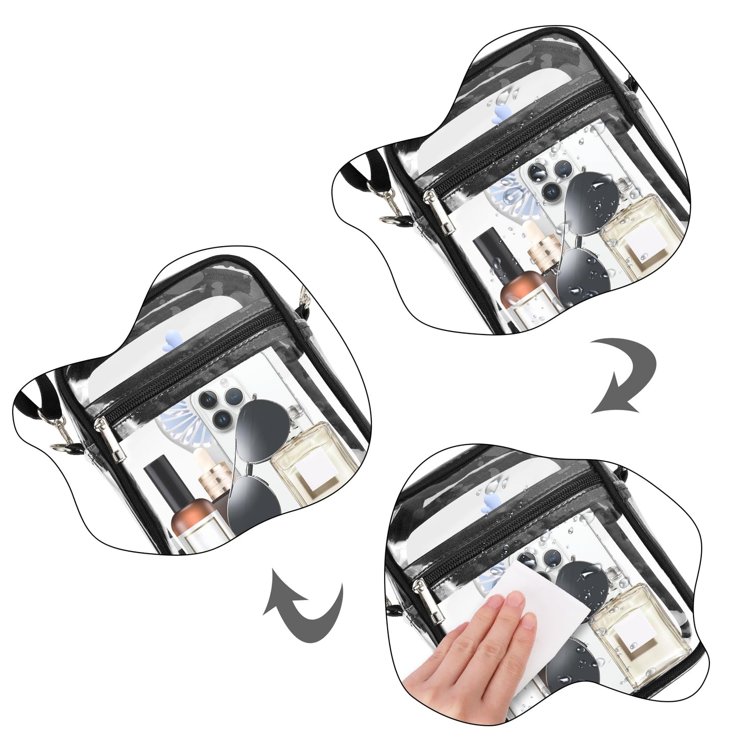 VOROLO Clear Crossbody Bag Stadium Approved See Through Purse Handbag,Small See Through Purse Handbag with Adjustable Shoulder Strap for Sports Black