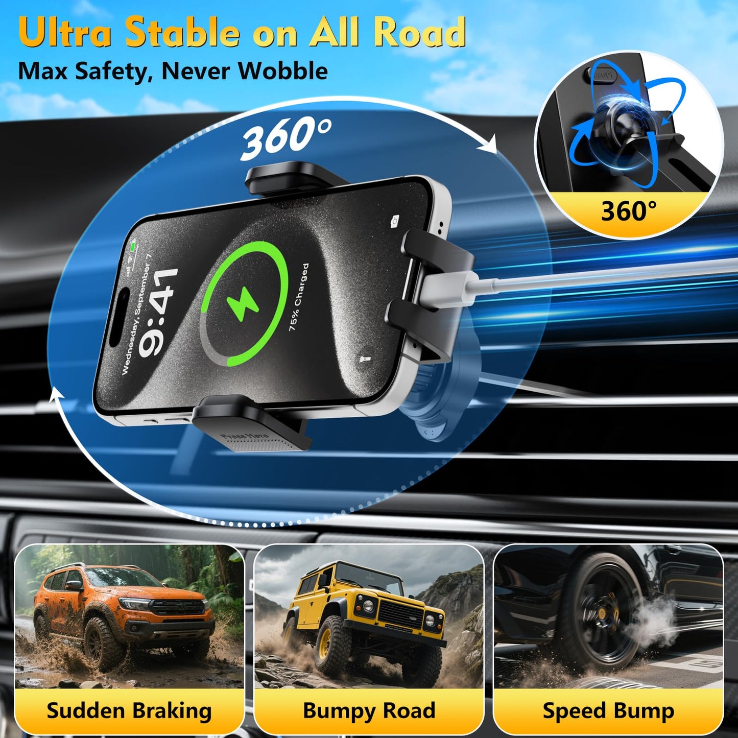 Phone Holders for Your Car 2025 Upgraded Military-Grade Strongest Suction & Stable Clamp Arm Car Phone Holder Mount 360°Adjustable for Dashboard…