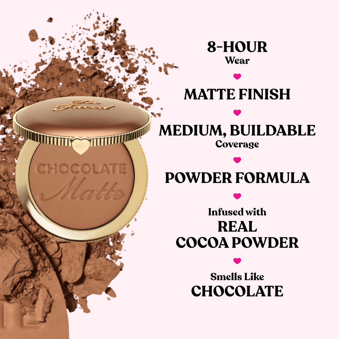 Too Faced Chocolate Soleil Matte Bronzer | Long Lasting + Cruelty Free with a Matte Finish, 0.28 Ounce, Dark Chocolate
