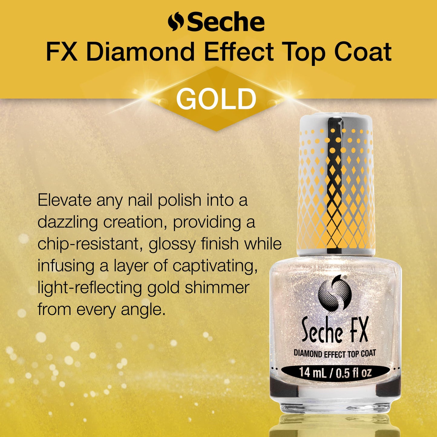 Seche FX Diamond Effect Dry Fast Top Coat Nail Polish - Gold Glitter Finish with Instant Gel-Like Gloss, Fast-Drying Long-Lasting Chip-Resistant Beauty & Personal Care Seche