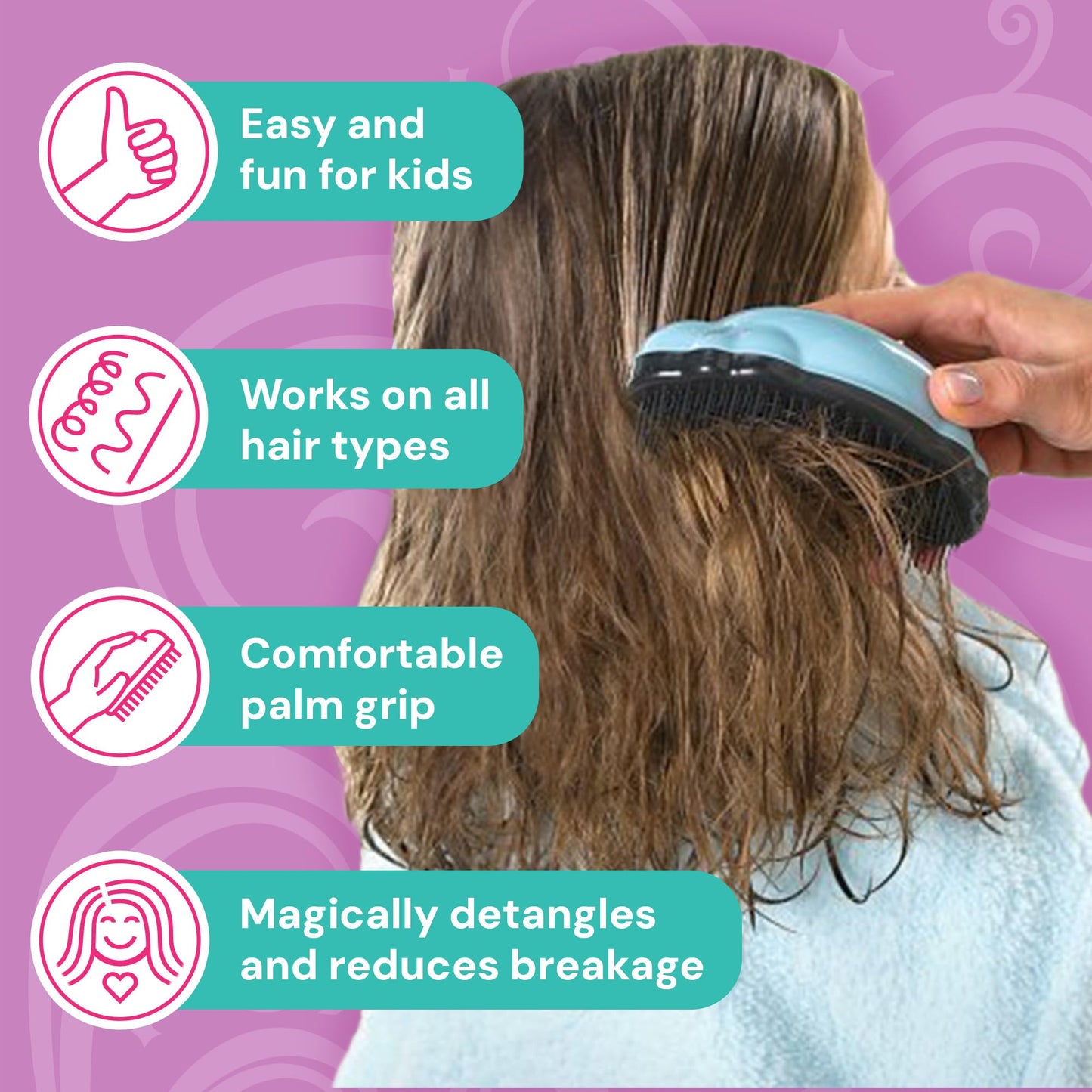 Knot Genie Detangling Hair Brush for Kids (Mystical Cloud) | Perfect Detangling Brush for Curly Hair, Gently Separate Tangles, Leaves Hair Smooth
